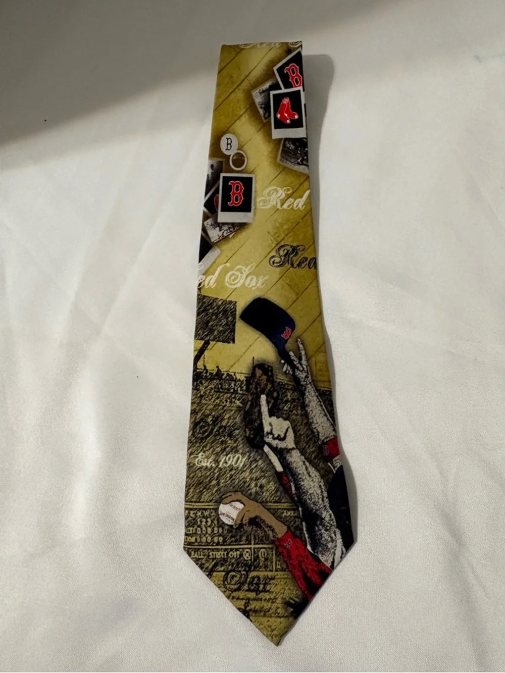 vintage-style Boston Red Sox necktie nostalgic baseball imagery team logos men’s
